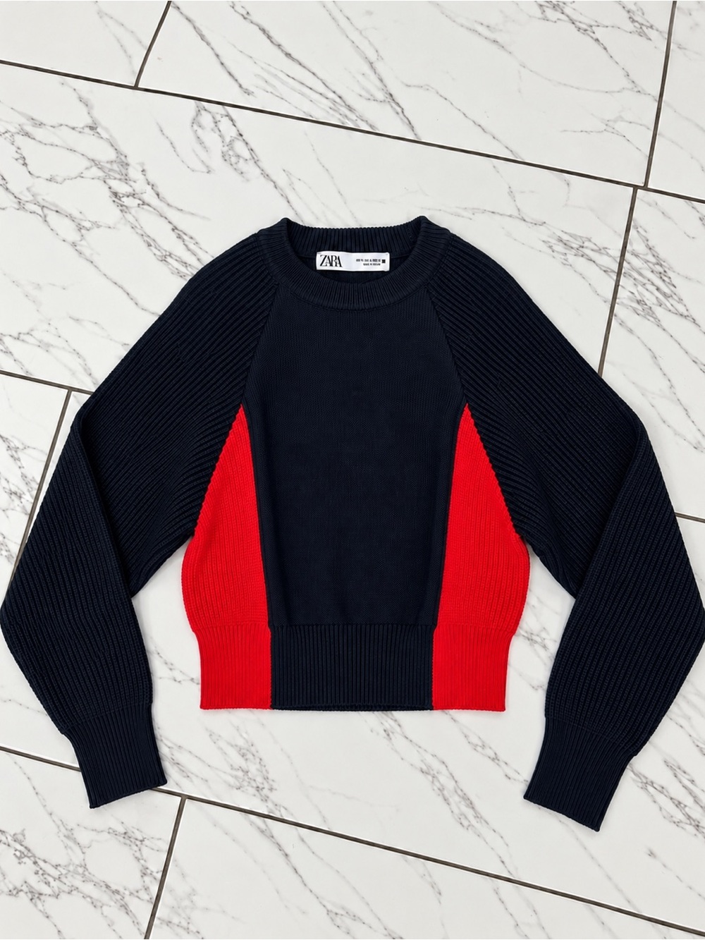 Zara Navy Sweater with Red Side Panels - Picture 3 of 6